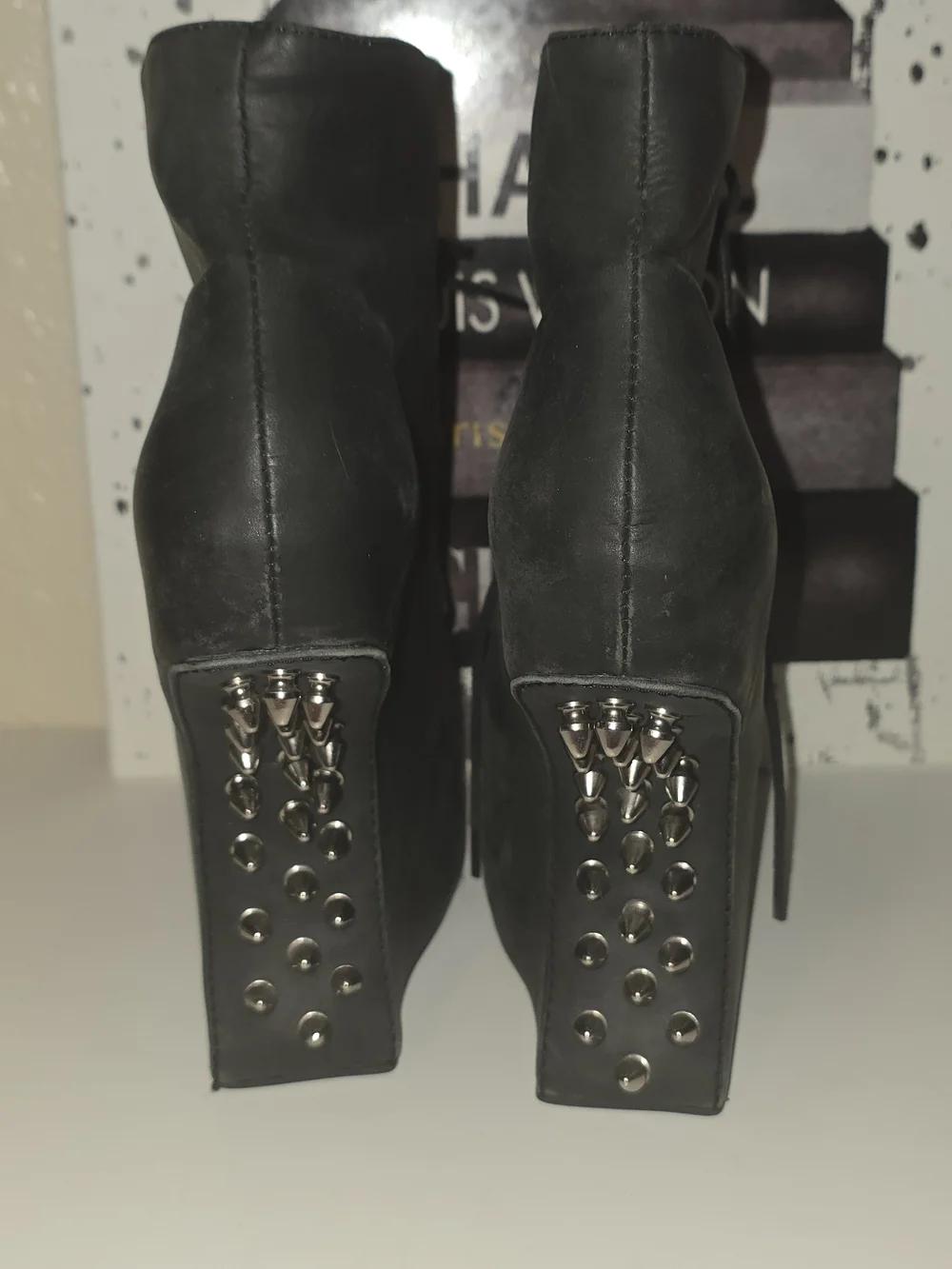 Jeffrey Campbell "NGT-LITA" Black Leather Studded Platform Lace-Up Gravity Wedge - Picture 4 of 9
